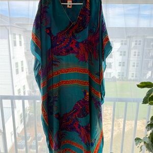 Elegant Teal and Purple Kaftan Dress